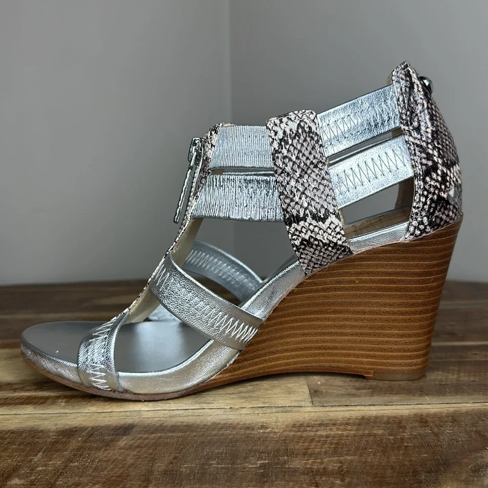 Donald J Pliner Ginge Metallic Zip Wedge Sandals Womens Size 7 1/2